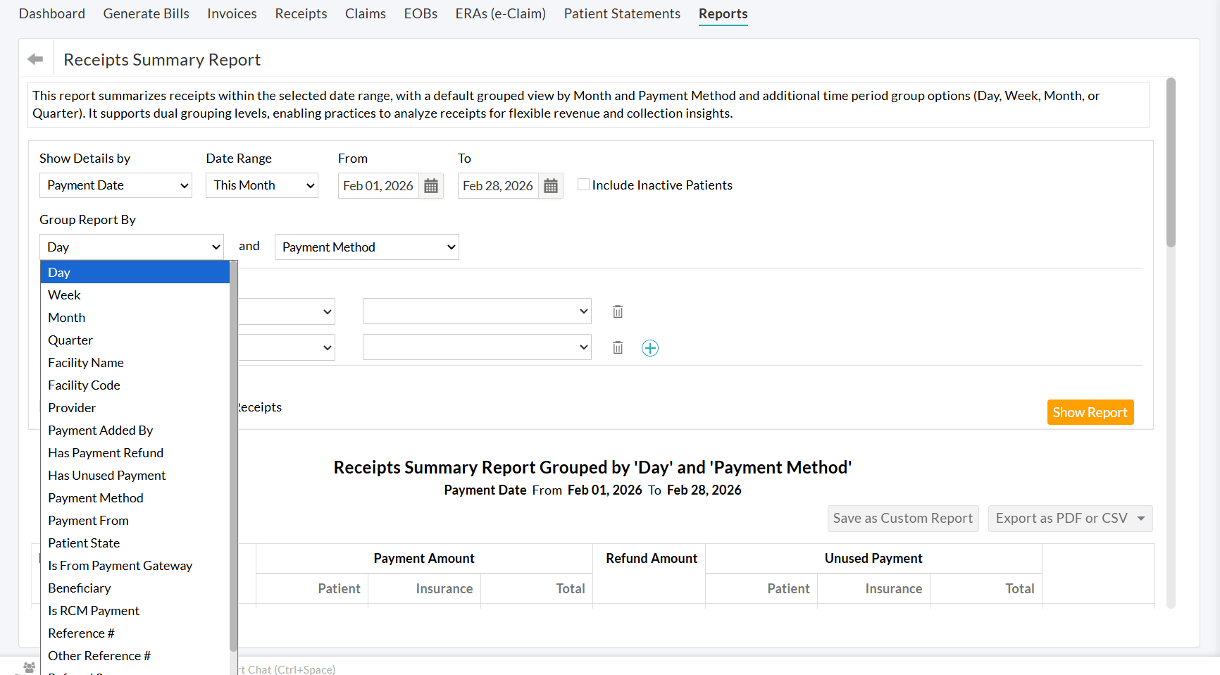 Receipt Summary Report
