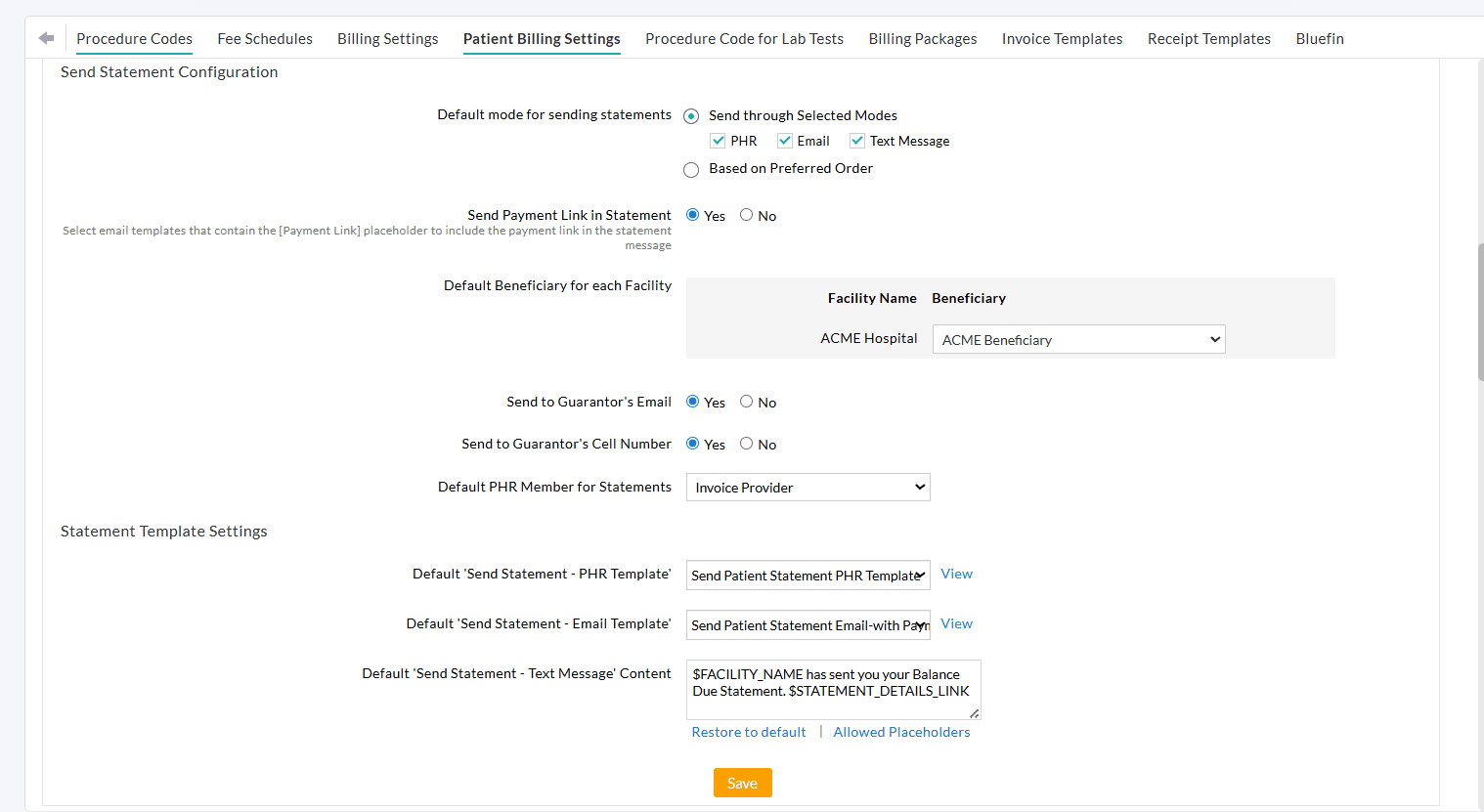 Send Statement Configuration
