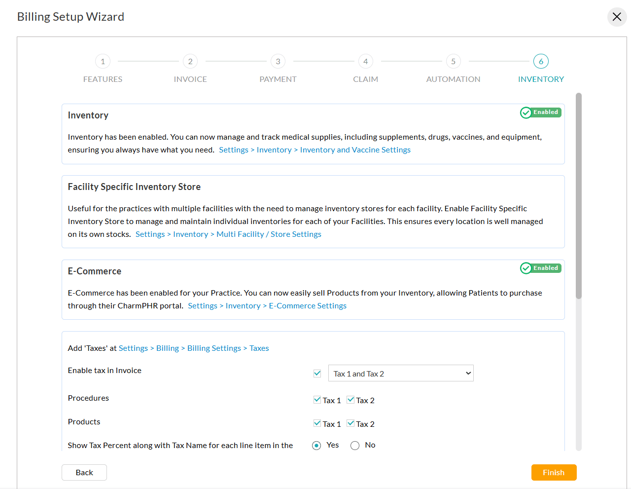 Setup Wizard Inventory Settings
