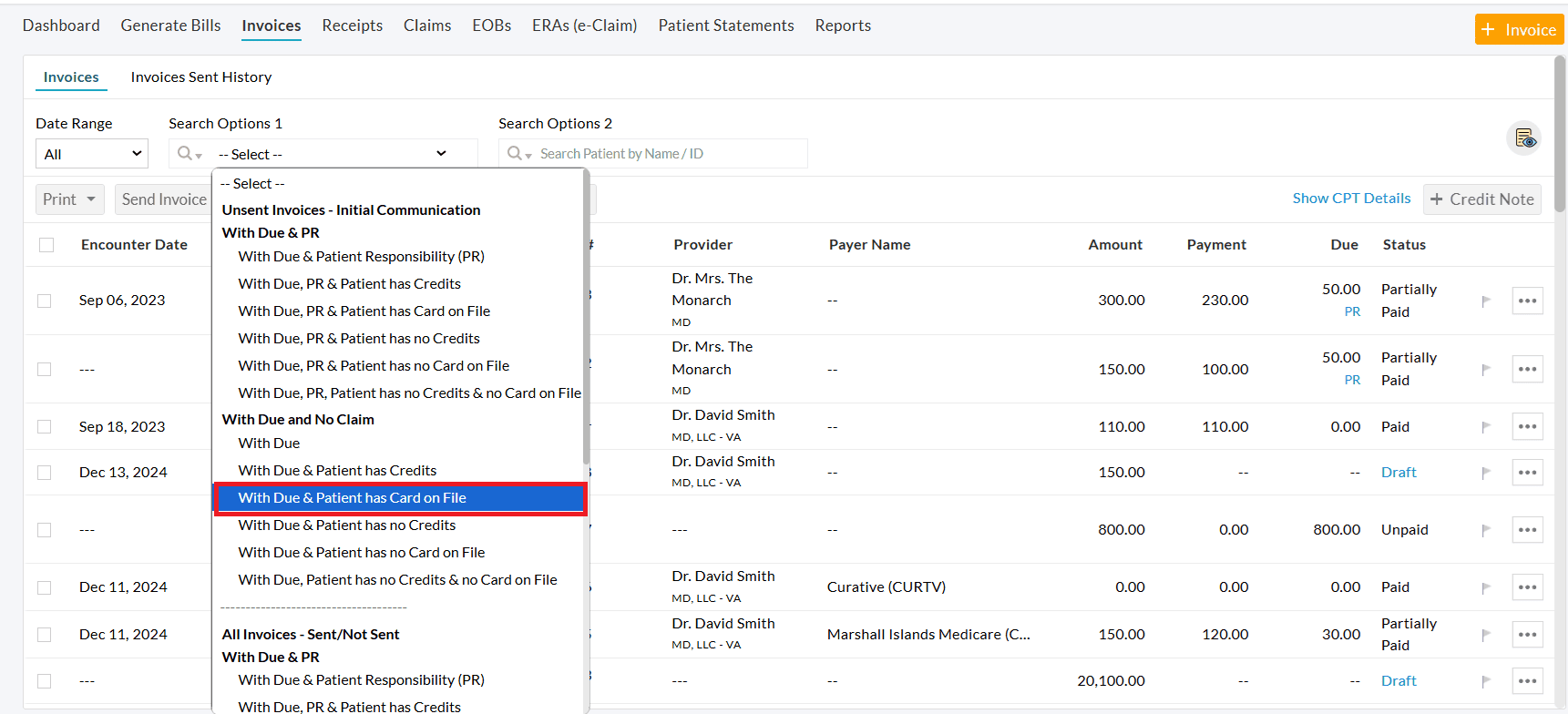 With Due and Patient has Card on File for Self Pay