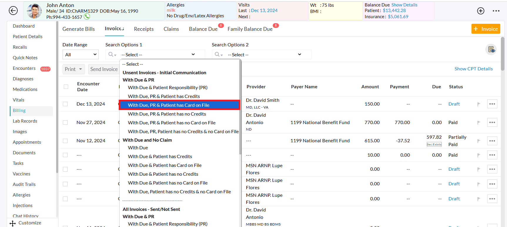 With Due PR and Patient has Card on File