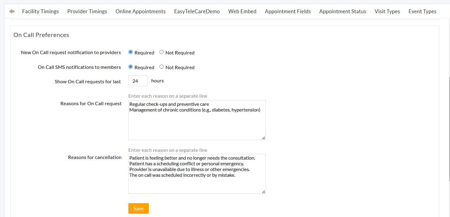 On Call Preferences Setting