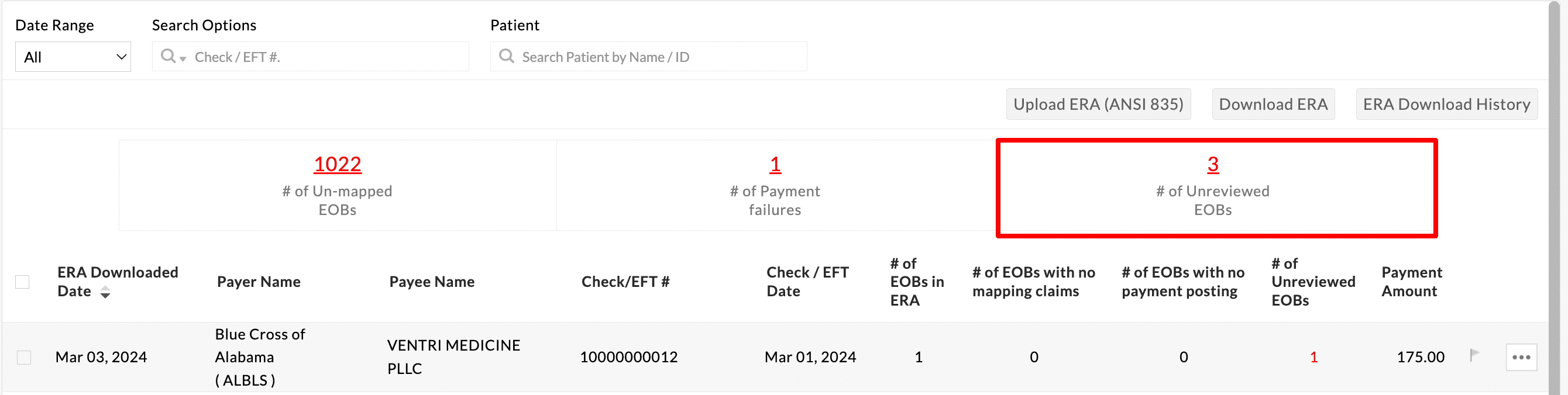 EOB Payments Watchlist