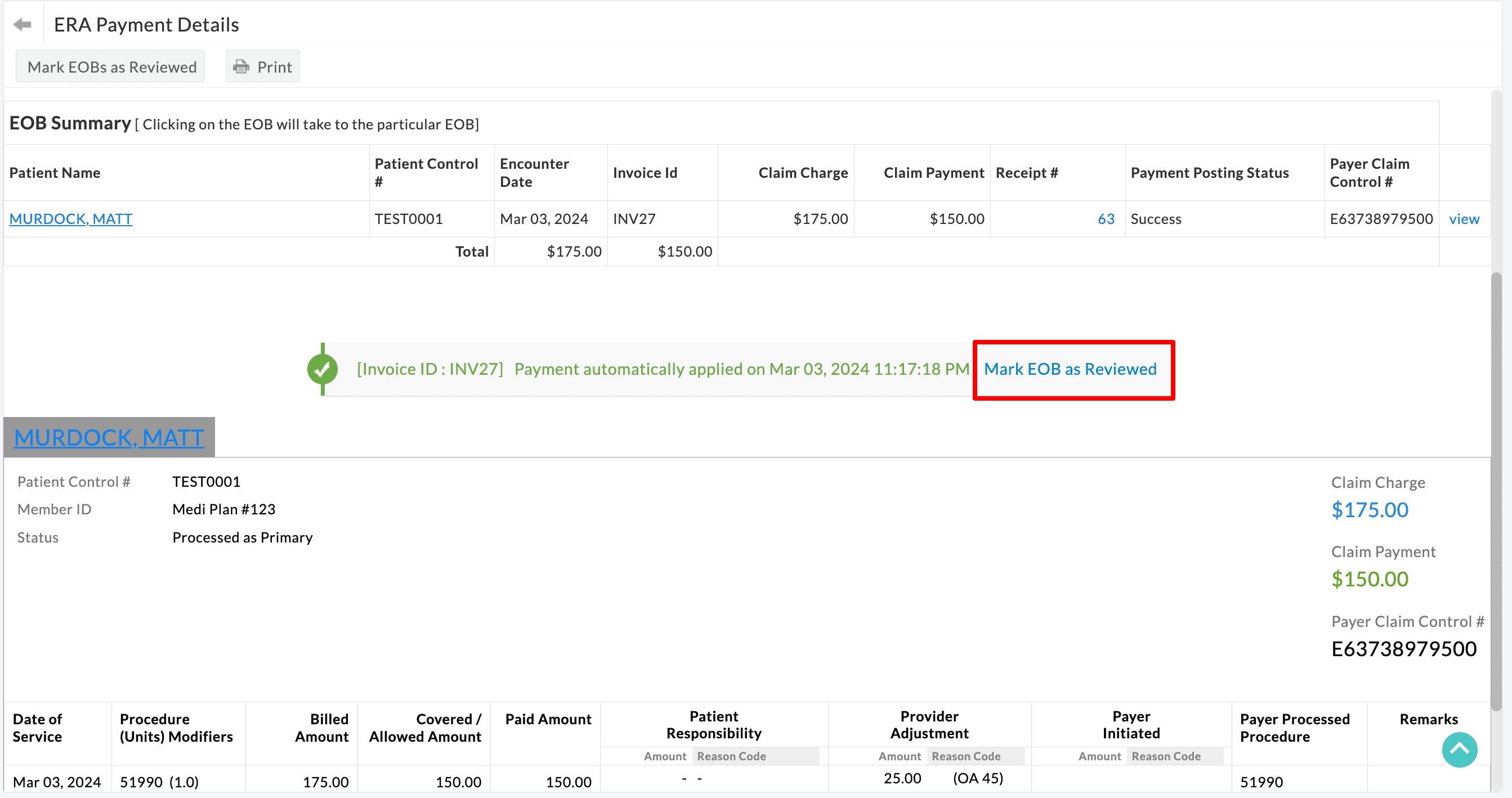 Mark EOB as Reviewed