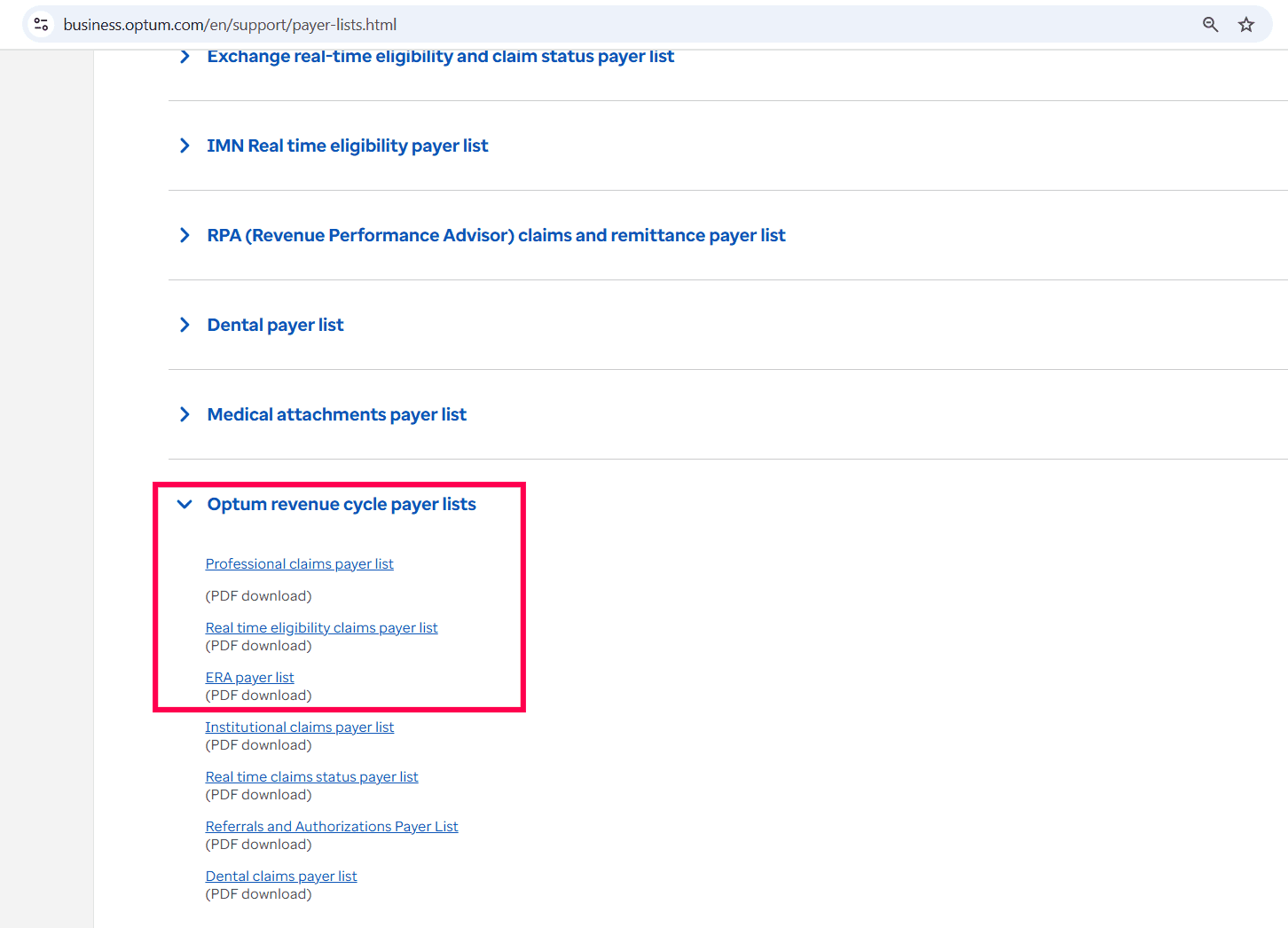 Optum Supported Payer List