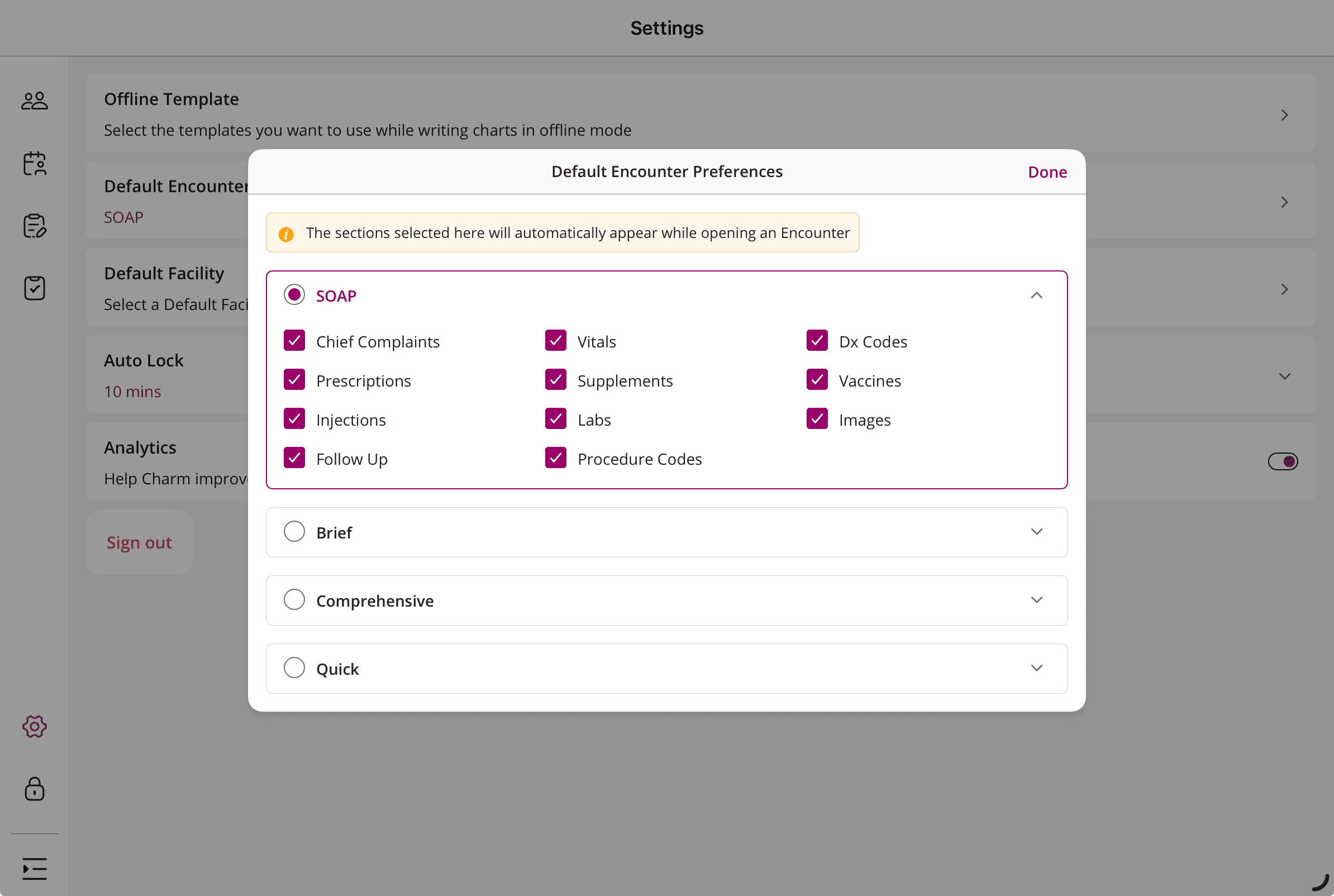 Default Encounter Preferences