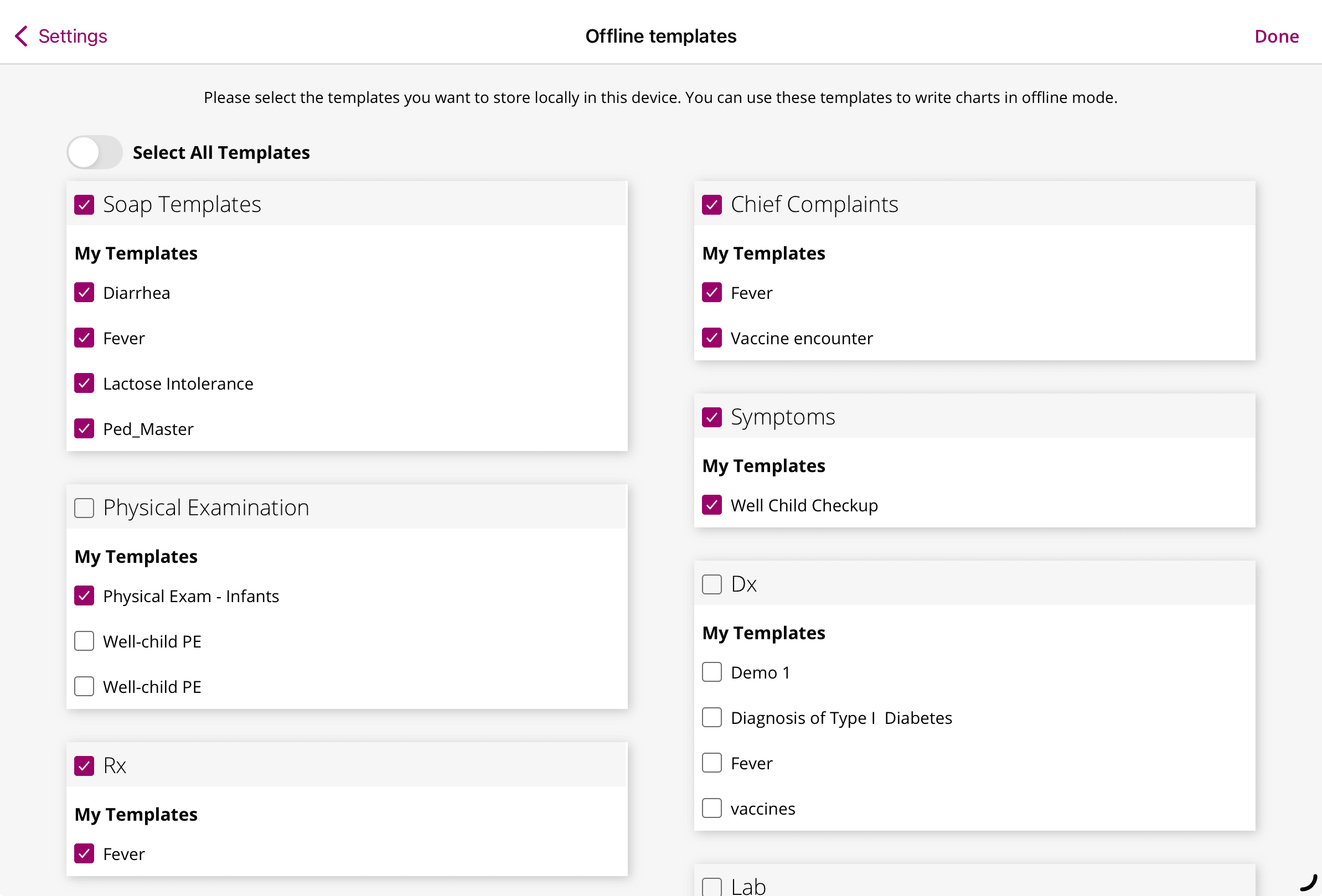 Select Offline Templates