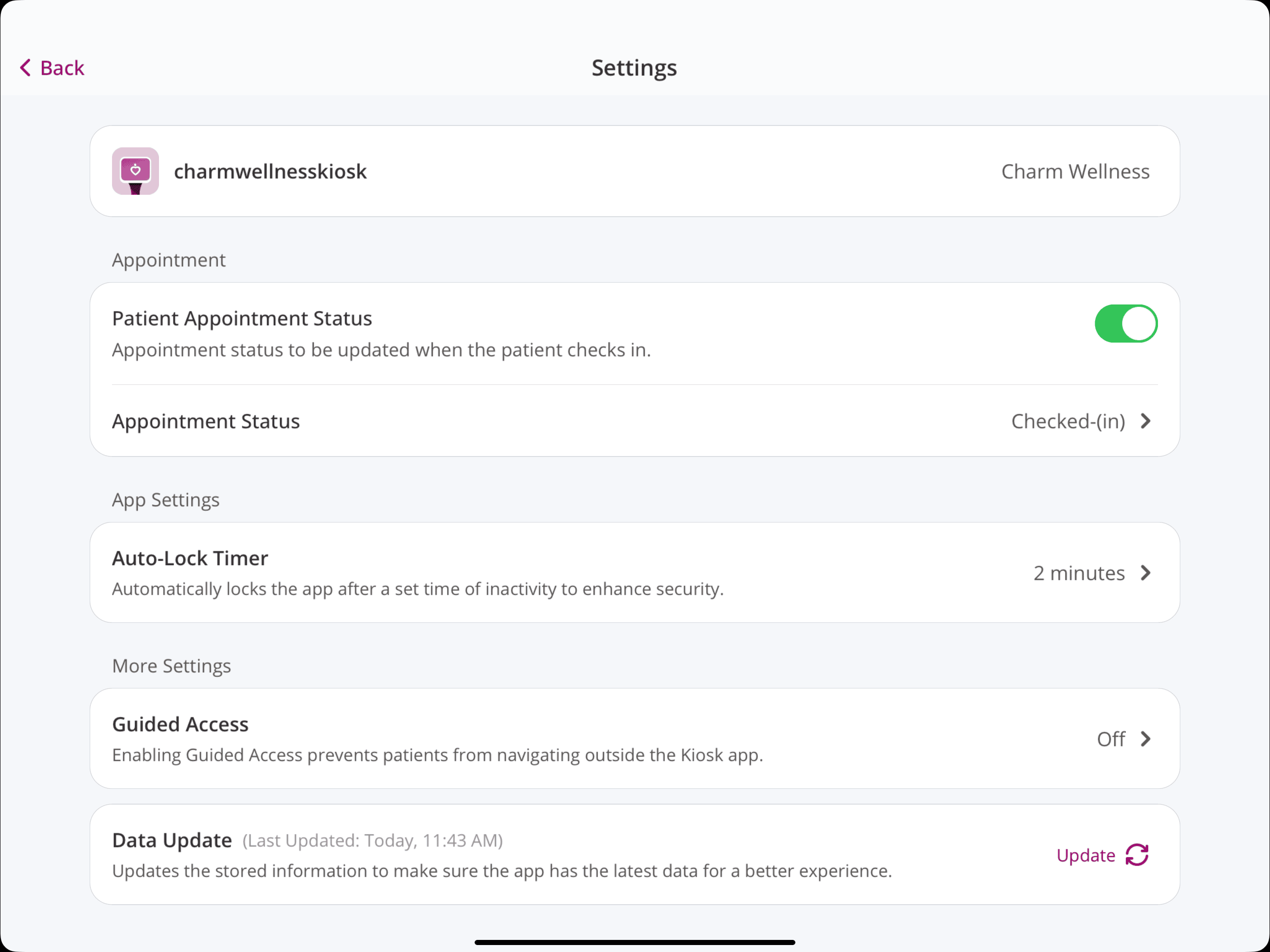 Self Check In Settings