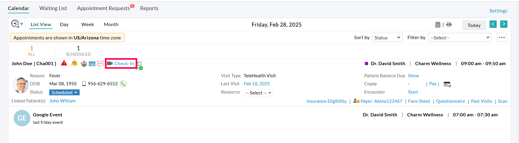 Check in Appointment